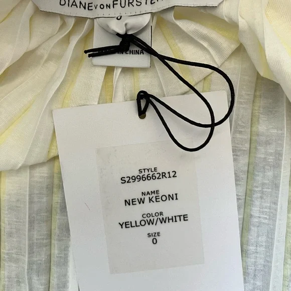 Diane Von Furstenberg Yellow and White “New Keoni” Pleated Peasant Top - Picture 7 of 7